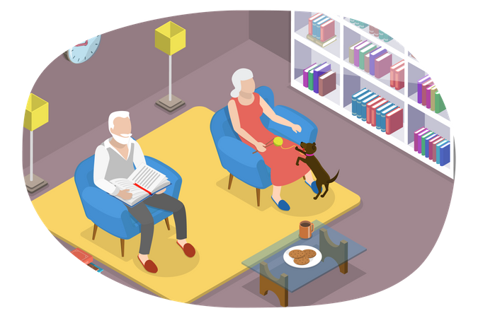 Seniors Couple Relaxing At Home Illustration