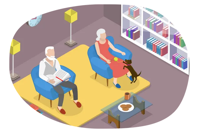 Seniors Couple Relaxing At Home  Illustration