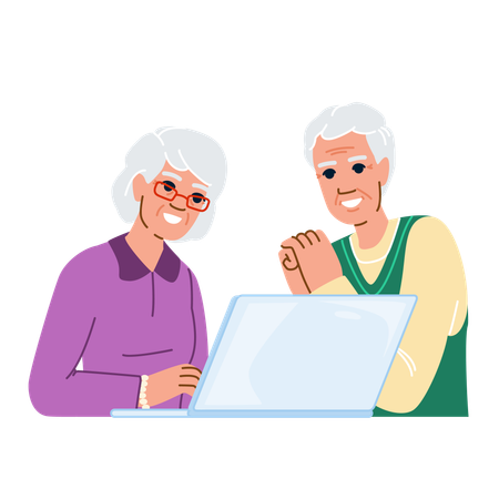 Seniors couple using laptop  Illustration