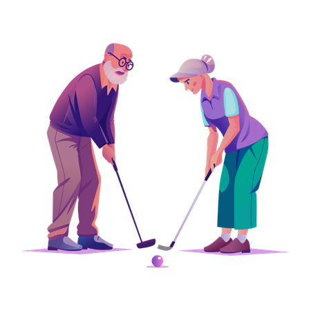 Seniors Golfing playing golf  Illustration