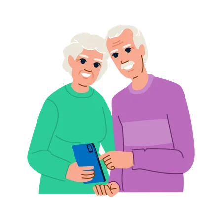 Seniors people using phone  Illustration