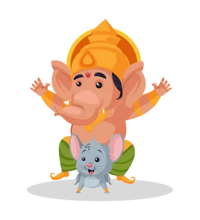 Señor Ganesha montado en un ratón  Ilustración