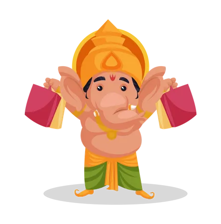 Señor Ganesha sosteniendo bolsas de compras  Ilustración