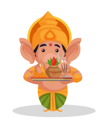 Señor Ganesha sosteniendo un plato de adoración  Ilustración