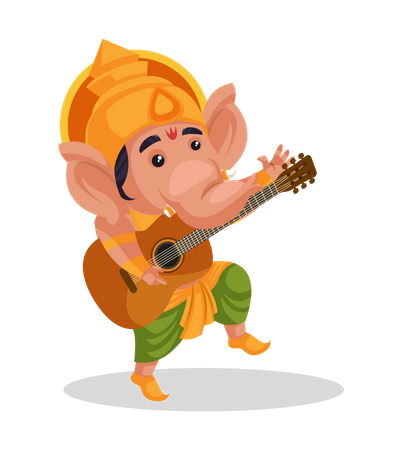 Señor Ganesha tocando la guitarra  Ilustración