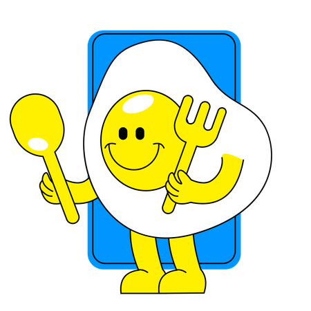 Señor huevos sosteniendo tenedor y cuchara  Ilustración