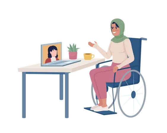 Señora discapacitada usando videochat  Ilustración