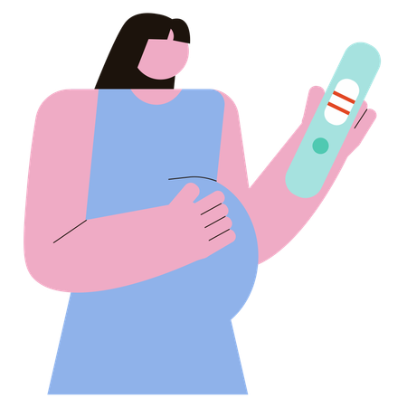 Señora embarazada sosteniendo el kit de prueba de embarazo  Ilustración