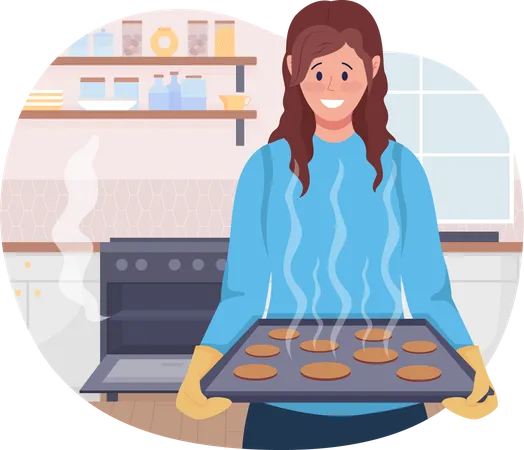 Señora horneando galletas  Ilustración