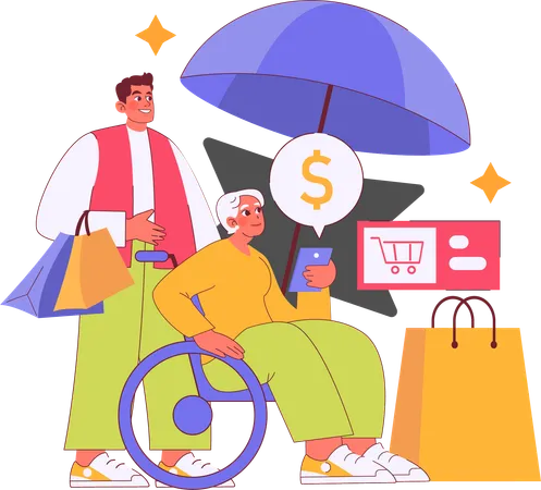 Señora mayor asegura sus compras  Ilustración