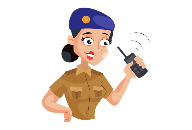 Señora policía hablando por walkie talkie  Ilustración
