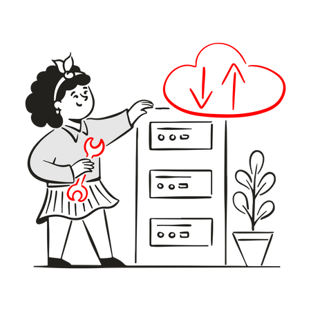 Señorita arregla servidor con datos  Ilustración