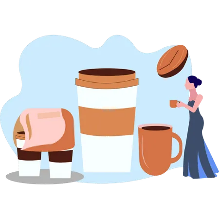 Señorita tomando café  Ilustración