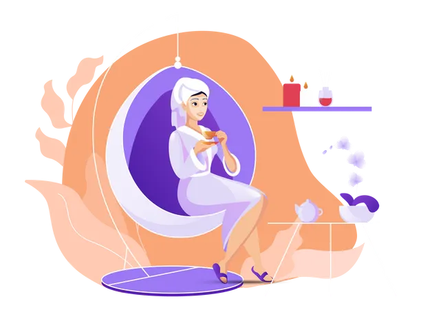 Señorita bebiendo té en el spa  Ilustración