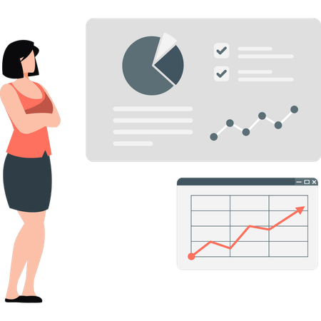 Señorita parada con las manos atadas cerca del diagrama gráfico  Ilustración