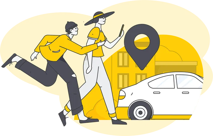 Señorita encontrando taxi para transporte  Ilustración