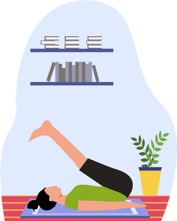 Señorita haciendo halasana en casa  Ilustración