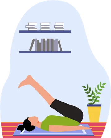 Señorita haciendo halasana en casa  Ilustración