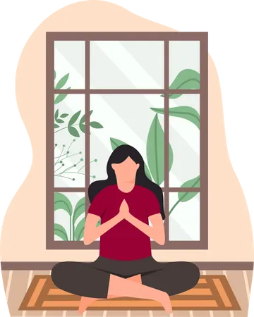 Señorita haciendo meditación en casa  Ilustración