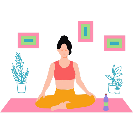 Señorita haciendo meditación en casa  Ilustración