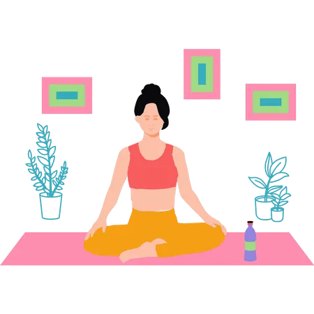 Señorita haciendo meditación en casa  Ilustración