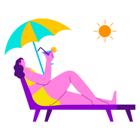 Señorita relajarse en la playa  Ilustración