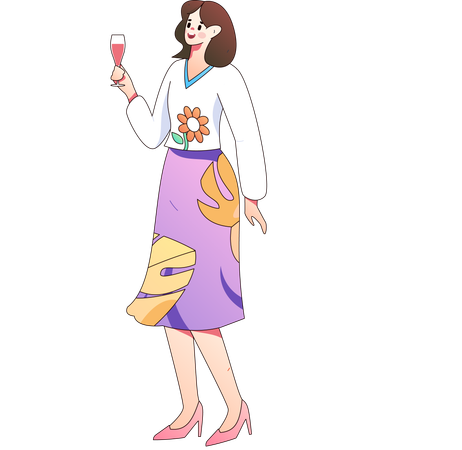 Señorita sosteniendo un vaso mientras disfruta de la fiesta  Illustration