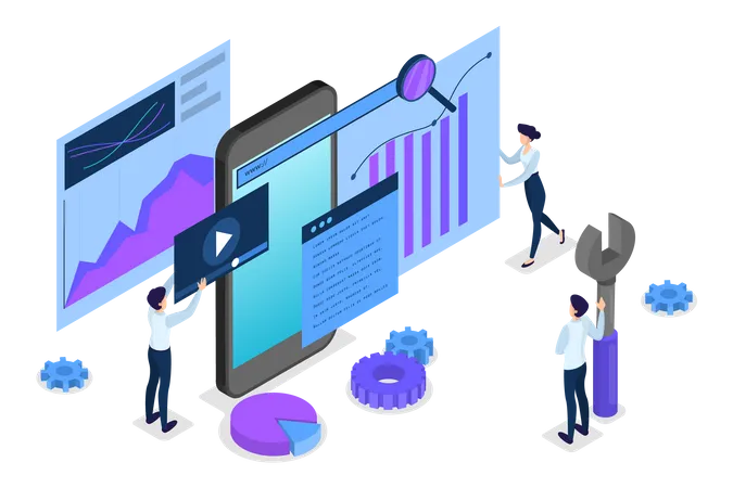 SEO Concept Idea Of Search Engine Optimization For Website As Marketing Strategy People Make Web Page Promotion In The Internet Isolated Vector Isometric Illustration Illustration