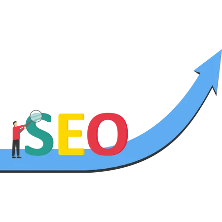 SEO Analysis Concept Top Ranking Concept The SEO Optimization Graph Goes Up And A Big Arrow Points Up Performance Marketing Analytics And Search Engine Ranking Concepts Vector Illustration