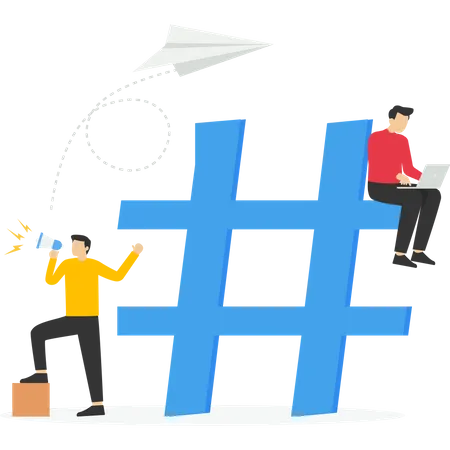 Concepto De Ilustracion Vectorial SEO Hashtag Que Muestra Como Se Han Planificado Las Palabras Clave Hashtag Para Un Buen SEO Grupo De Personas Con Un Icono Hashtag Concepto De Marketing En Redes Sociales Ilustración