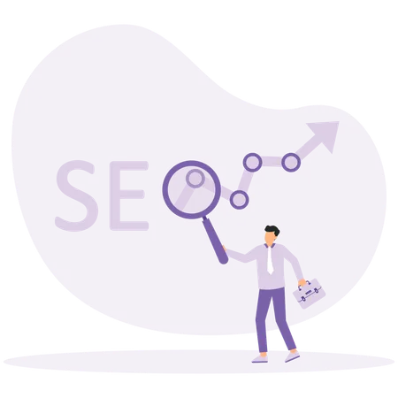 SEO-Optimierung, Webanalyse und SEO-Marketing, Social Media  Illustration