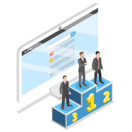 Search Engine Ranking Flat Isometric Vector First 3 Winners Of The SEO Ranking Are Standing On The Champion Pedestal イラスト