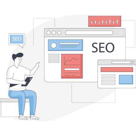 SEO services in India, showcasing digital marketing strategies and analytics for improved online visibility.  Illustration