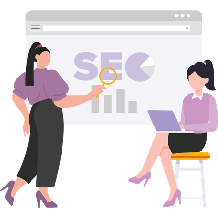 SEO specialist researching keywords for clients site  Illustration