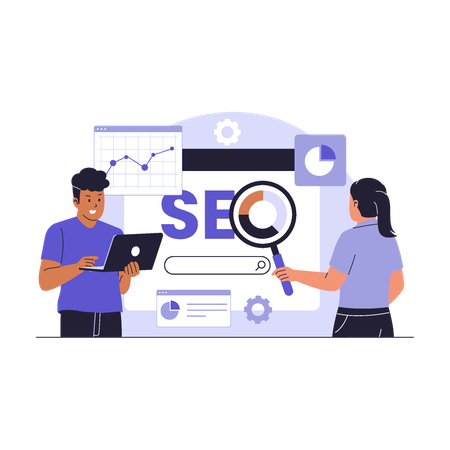 SEO Team Working on Search Engine Optimization  Illustration