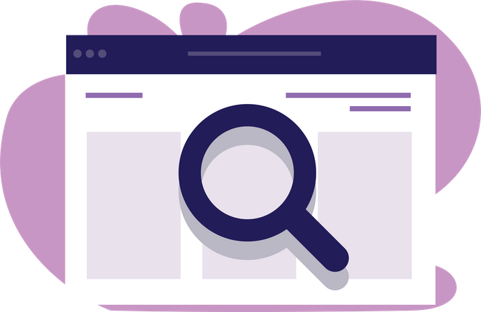 Seo web analysis or internet page inspection via magnifier glass  Illustration