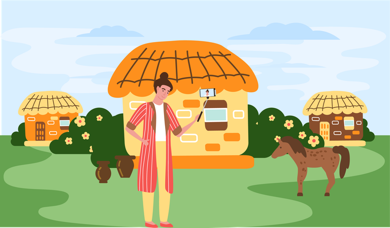 Seongeup village famous landmark of Jeju Island in south Korea  Illustration