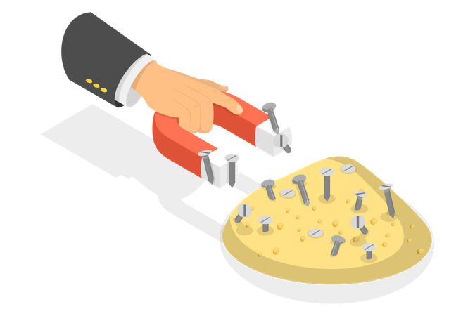 Separating Iron Filings from Sand with a Magnet  Illustration