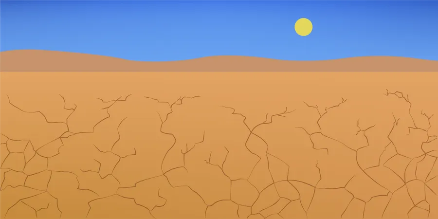 Concepto De Sequia Paisaje Desertico Rocas Y Piedras Tierra Muerta Y Seca Ilustracion Vectorial En Estilo De Dibujos Animados Ilustración