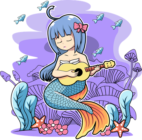 Sereia tocando violão  Ilustração