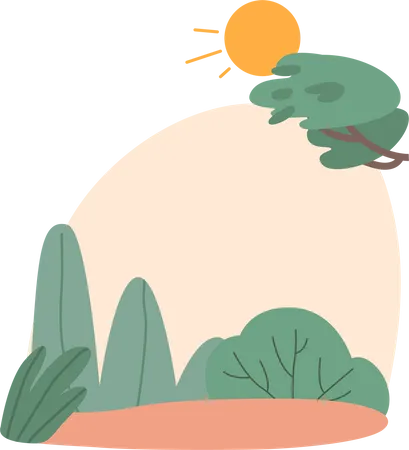 Serene Landscape With A Radiant Sun Shining Down On A Lush Field With Trees And Bushes That Gracefully Sway In The Gentle Breeze Isolated Icon Design Element Cartoon Vector Illustration Illustration