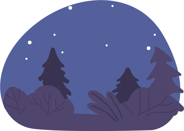 Enigmatic And Serene Night Forest Captivates With Its Mystical Atmosphere Moonlight Filters Through The Trees Casting Shadows And Creating A World Of Enchantment Under The Stars Vector Illustration イラスト