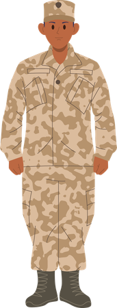 Sergent homme sérieux et courageux portant un camouflage militaire  Illustration