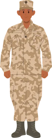 Sergent homme sérieux et courageux portant un camouflage militaire  Illustration