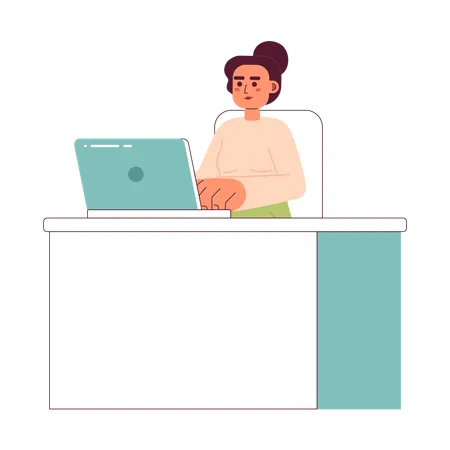 Femme caucasienne sérieuse assise au bureau  Illustration