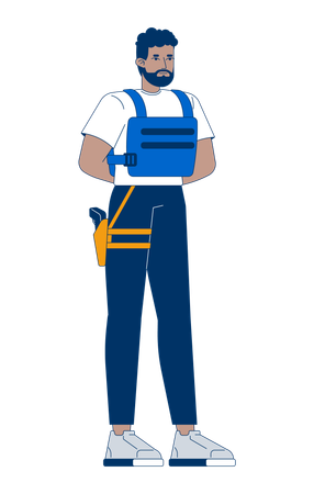 Serious black male security guard in bulletproof vest and carrying sidearm  Illustration