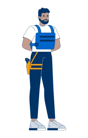 Serious black male security guard in bulletproof vest and carrying sidearm  Illustration