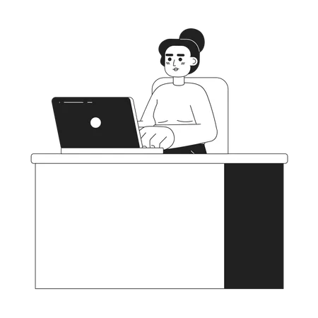 Serious caucasian woman sitting at desk  Illustration