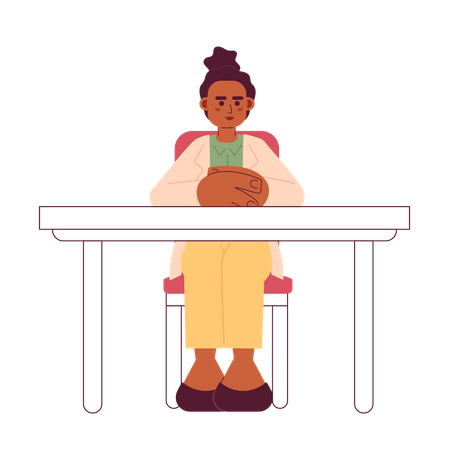 Serious female boss with hands folded on desk  Illustration