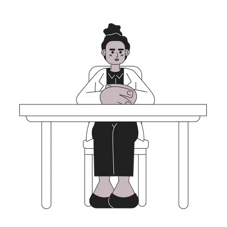 Serious female boss with hands folded on desk  Illustration